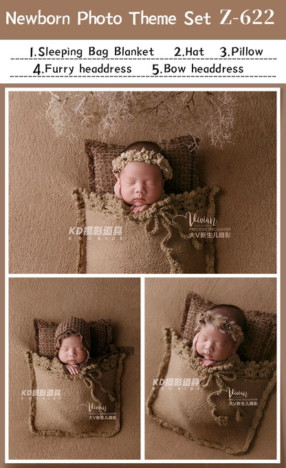 🧸 Baby Sleeping Bag Blanket – Brown Newborn Photography Prop (0–6M | Unisex)