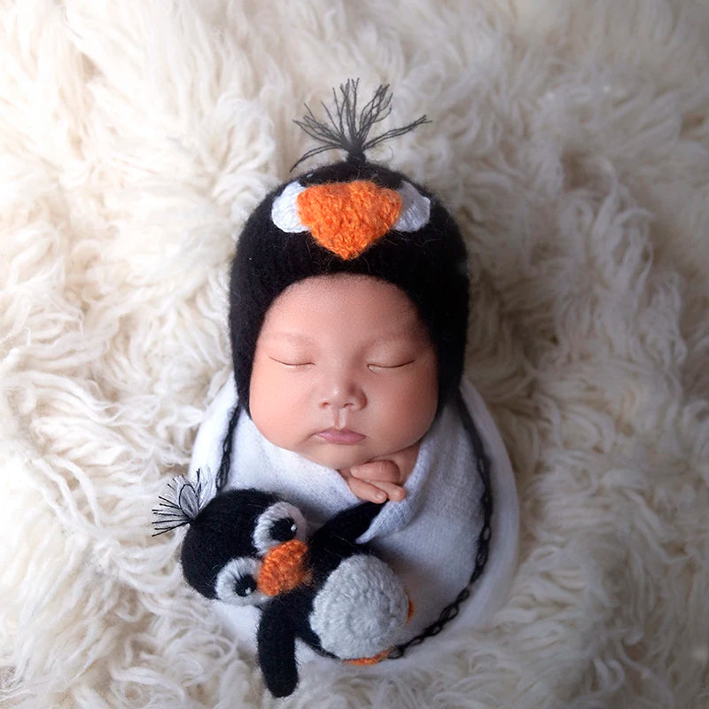 Handmade Newborn Bonnet &amp; Toy Set  Wool Photography Props