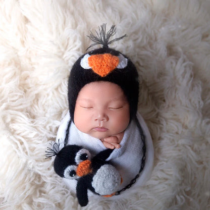 Handmade Newborn Bonnet &amp; Toy Set  Wool Photography Props
