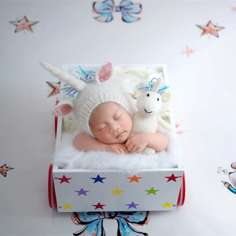 Handmade Newborn Bonnet &amp; Toy Set  Wool Photography Props