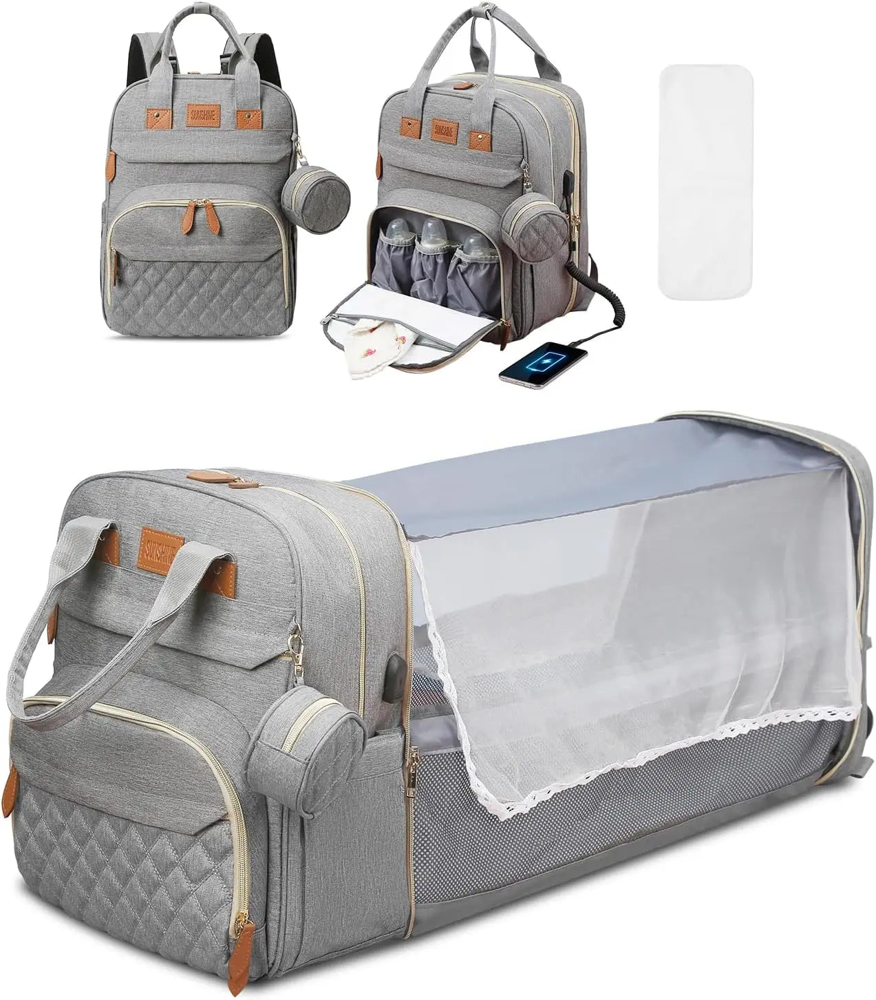 NestGo™ 3-in-1 Diaper Backpack with Foldable Baby Bed