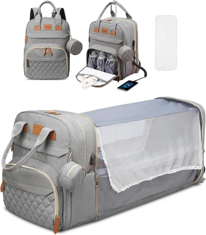 NestGo™ 3-in-1 Diaper Backpack with Foldable Baby Bed