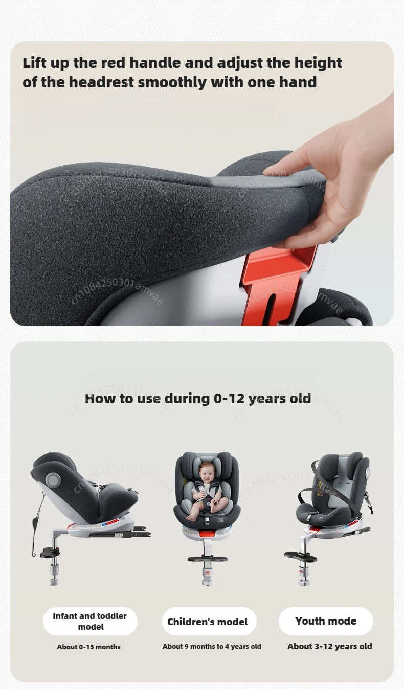 TM™ ISOFIX Child Safety Car Seat – 360° Rotatable Travel Seat for Newborn to 12 Years