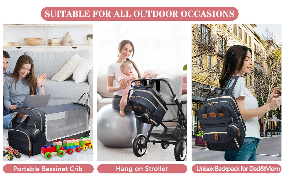 NestGo™ 3-in-1 Diaper Backpack with Foldable Baby Bed