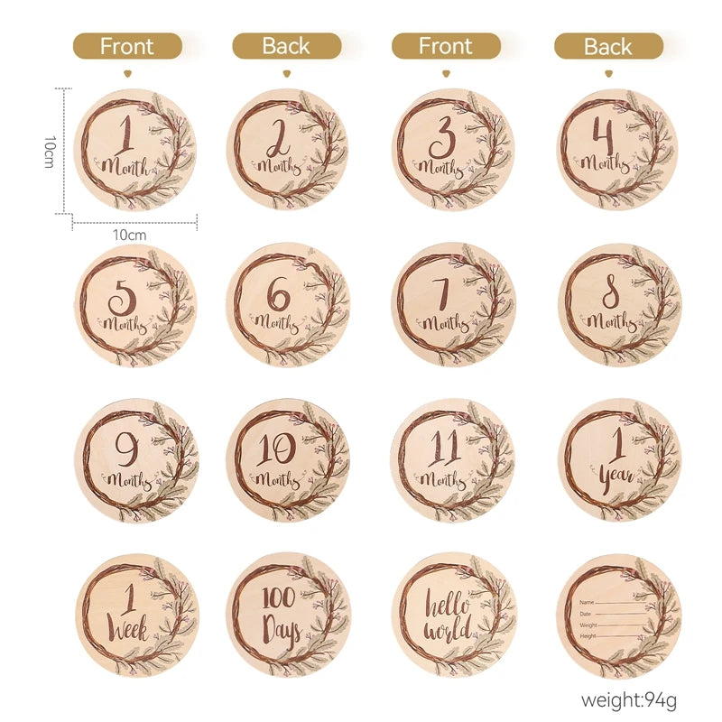 Wooden Baby Milestone Age Cards Set