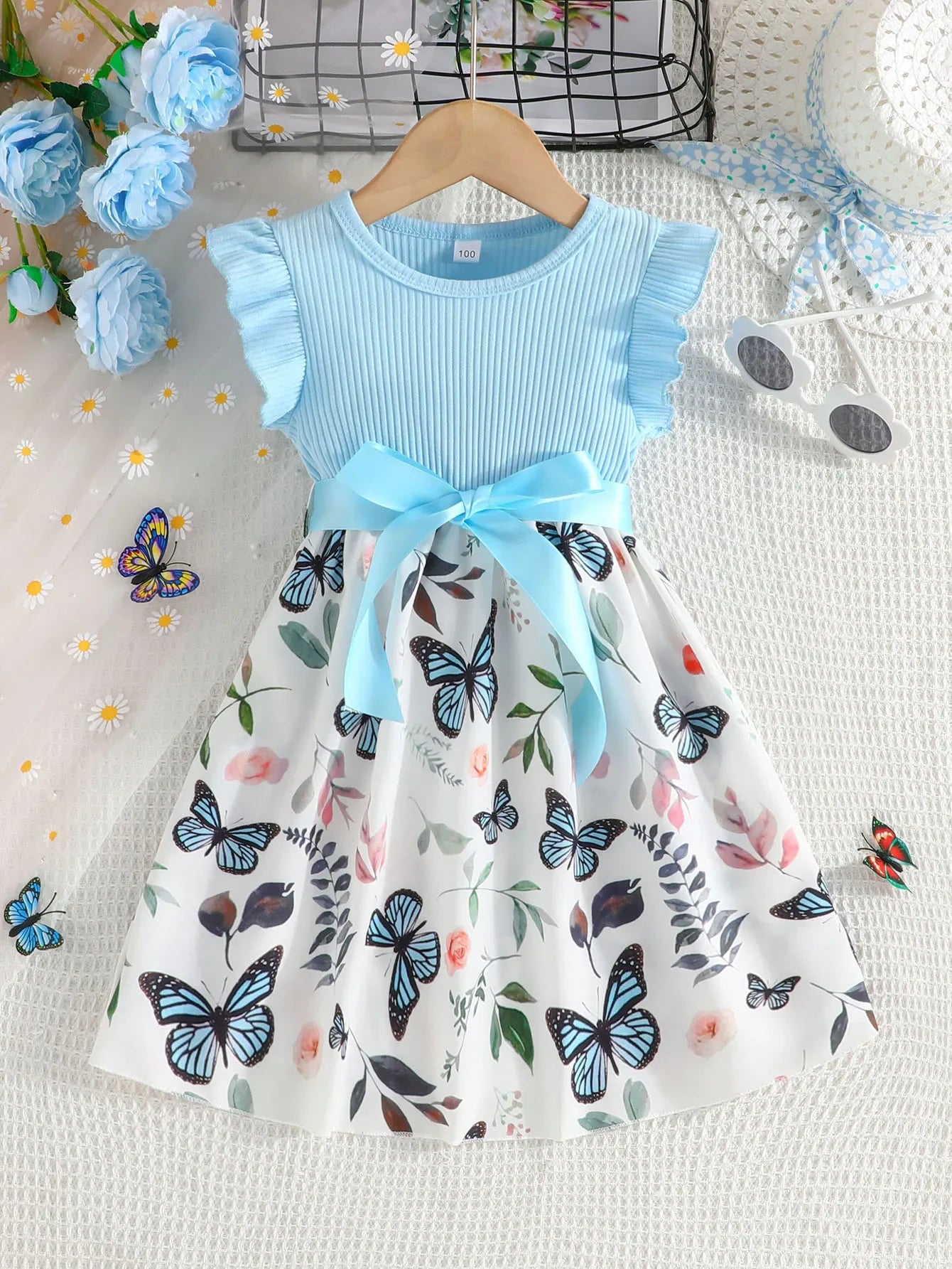 Girls Butterfly Floral Tulle Dress