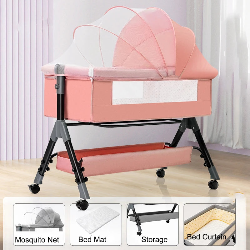 SnugNest™ Foldable Baby Crib Portable Bassinet with Changing Table, Storage & Mosquito Net