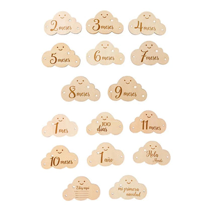 Wooden Baby Milestone Cloud Cards Gift