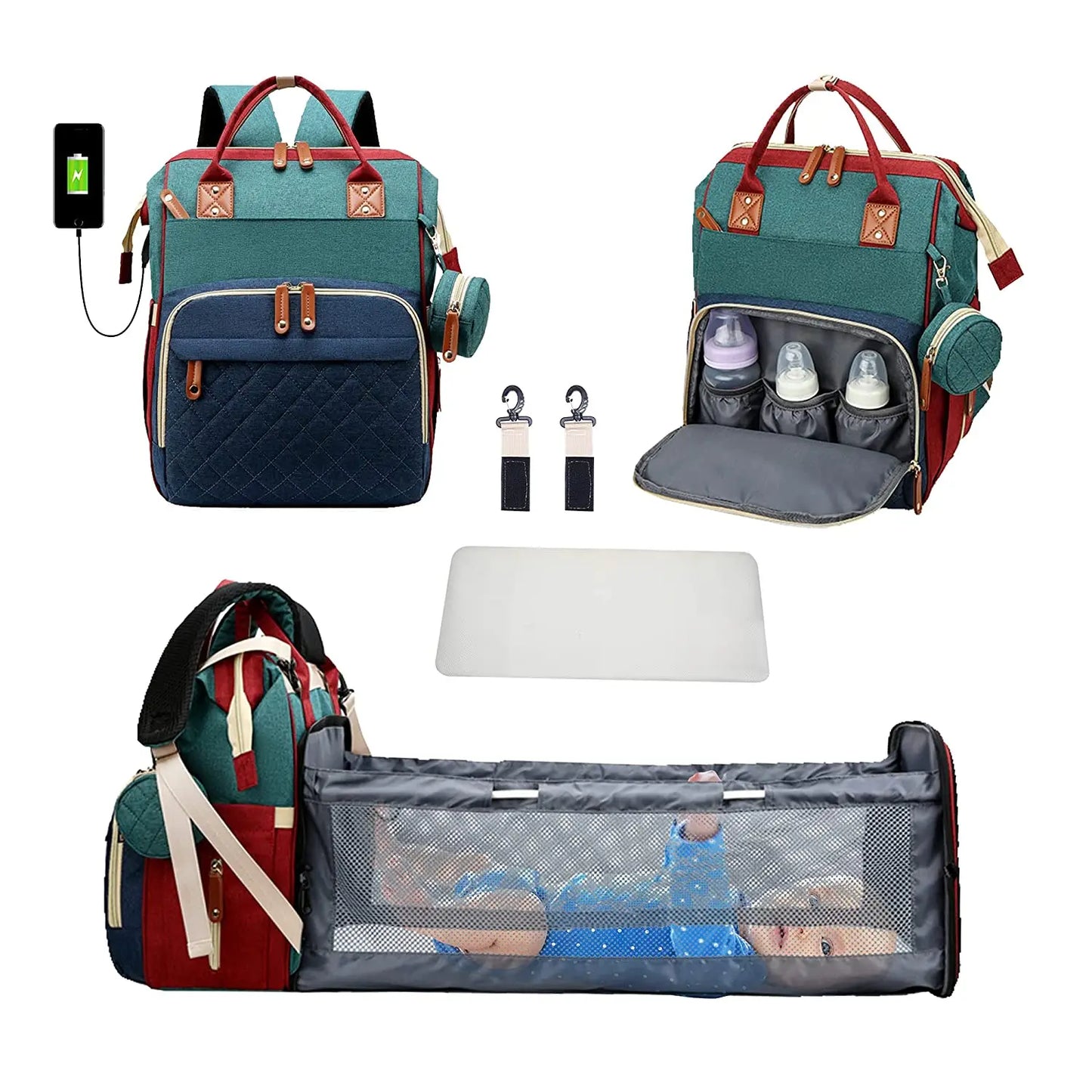 NestGo™ 3-in-1 Diaper Backpack with Foldable Baby Bed