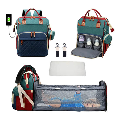NestGo™ 3-in-1 Diaper Backpack with Foldable Baby Bed