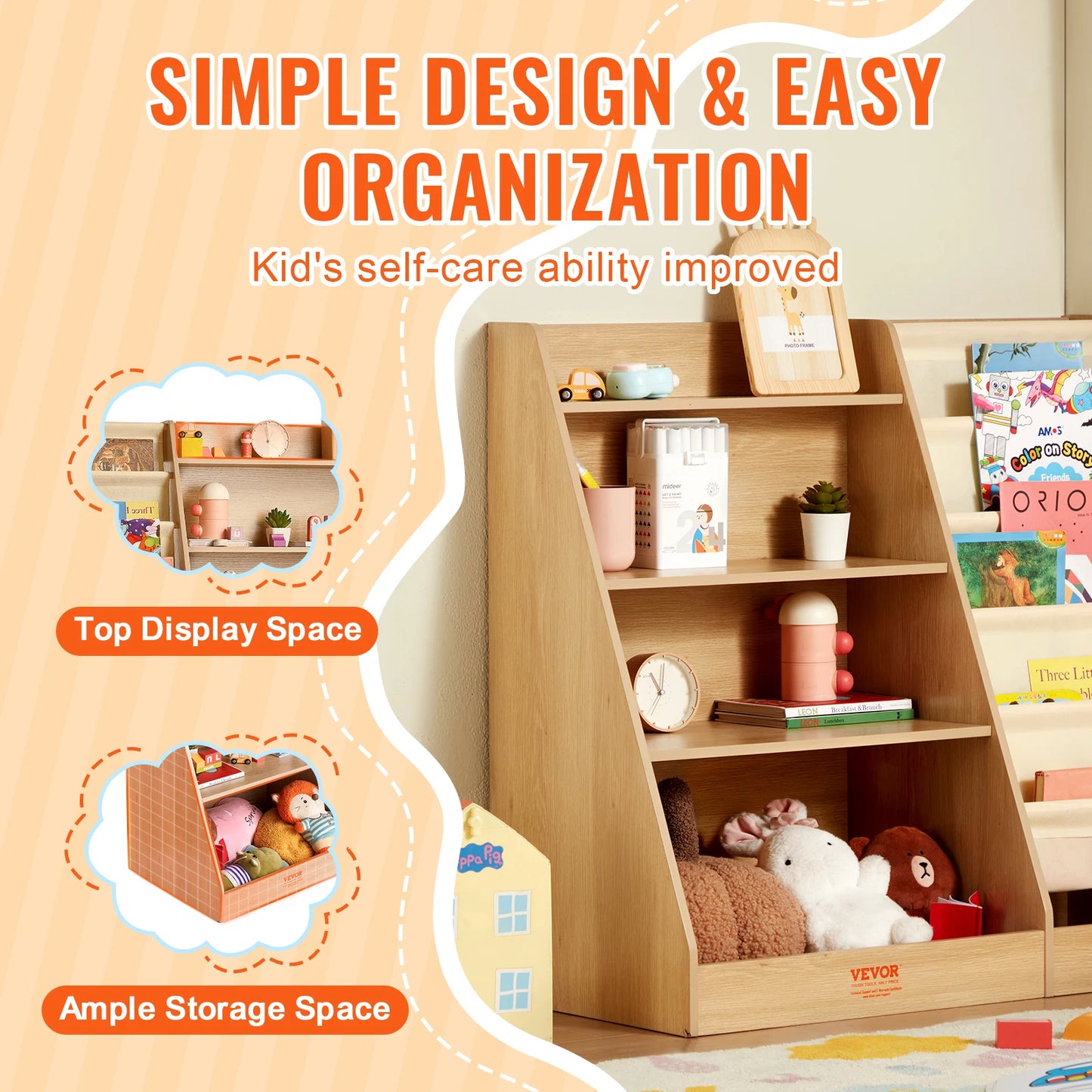 4-Tier Kids Wooden Bookshelf & Storage Rack