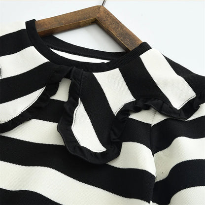 Girls Striped Lapel Casual Dress