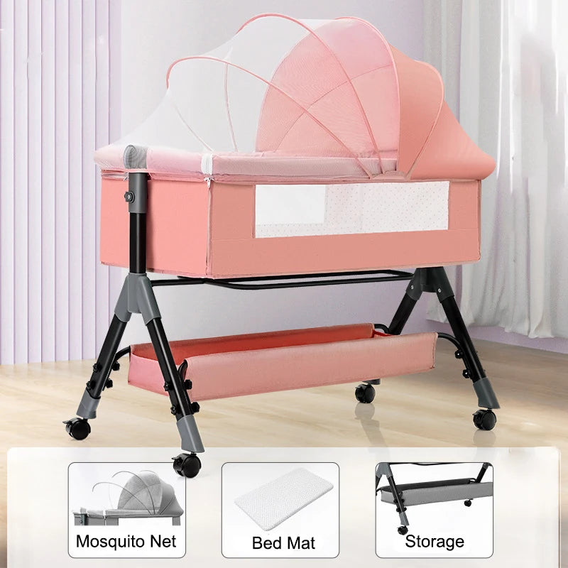 SnugNest™ Foldable Baby Crib Portable Bassinet with Changing Table, Storage & Mosquito Net