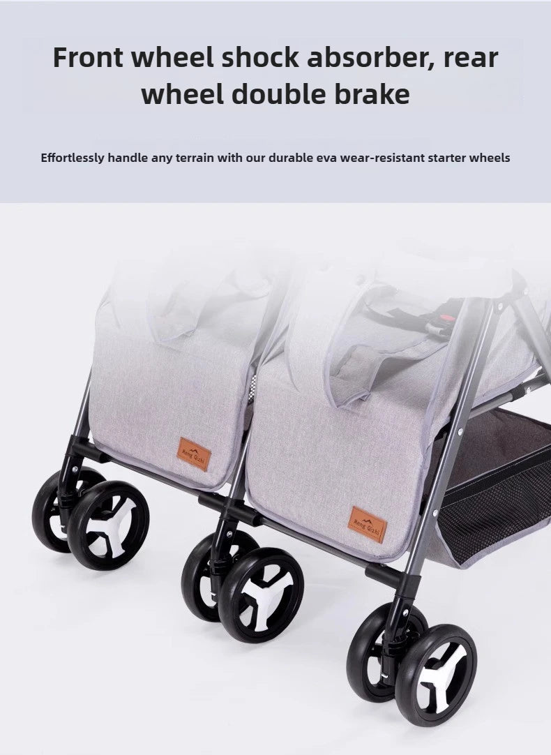 WarmHouse™ TwinFlex Double Stroller – Foldable Comfort for Two Kids