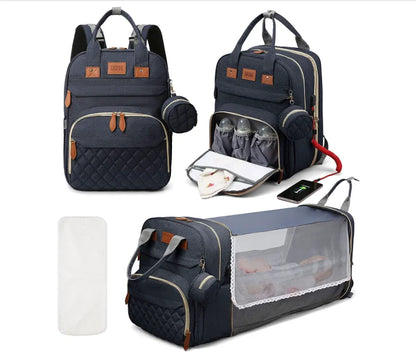 NestGo™ 3-in-1 Diaper Backpack with Foldable Baby Bed