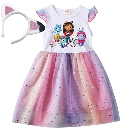 Baby Girls Cartoon Mesh Star Sequins Dress