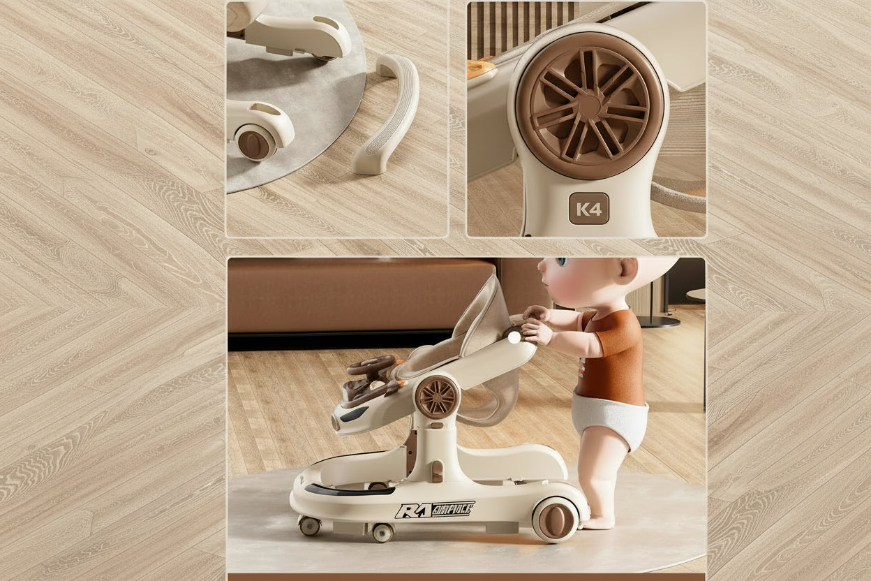 Foldable 5-Wheel Baby Walker – Safe & Stable Walking A