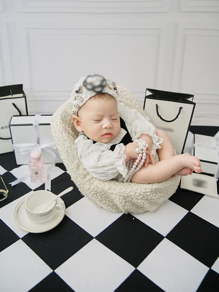 Newborn Photography Props Set – Fashion Photo Outfit with Dress, Headband & Soft Hat for 0–1 Month Baby Girls