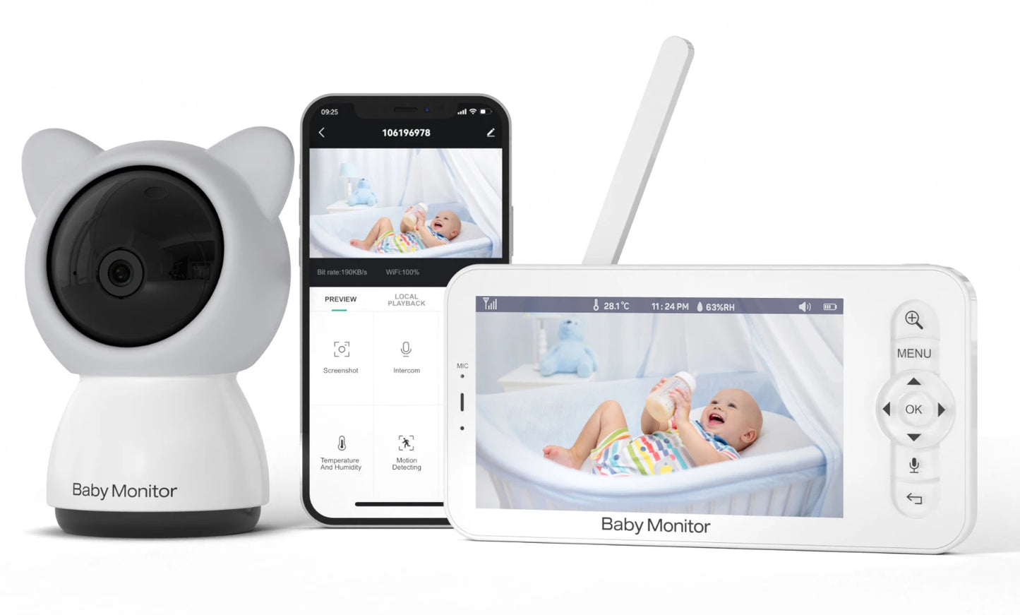 MBOSS 5 HD WIFI Baby Monitor with PTZ, App Control & Lullabies