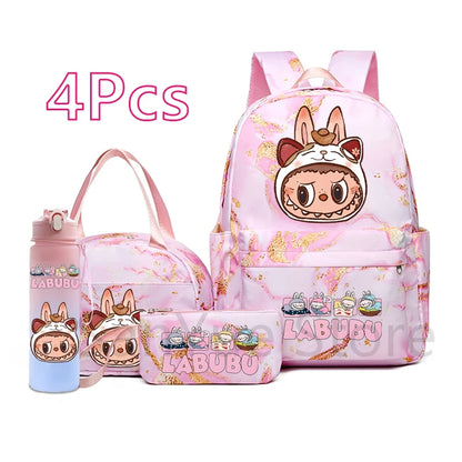 MINISO™ 4-in-1 Anime School Backpack Set – Waterproof Canvas Bag , Lunch Bag, Pen Case & Water Bottle