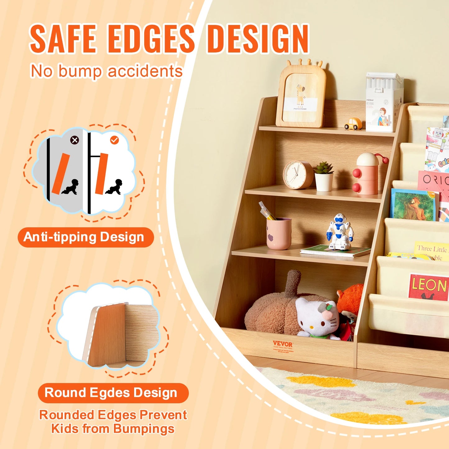 4-Tier Kids Wooden Bookshelf & Storage Rack