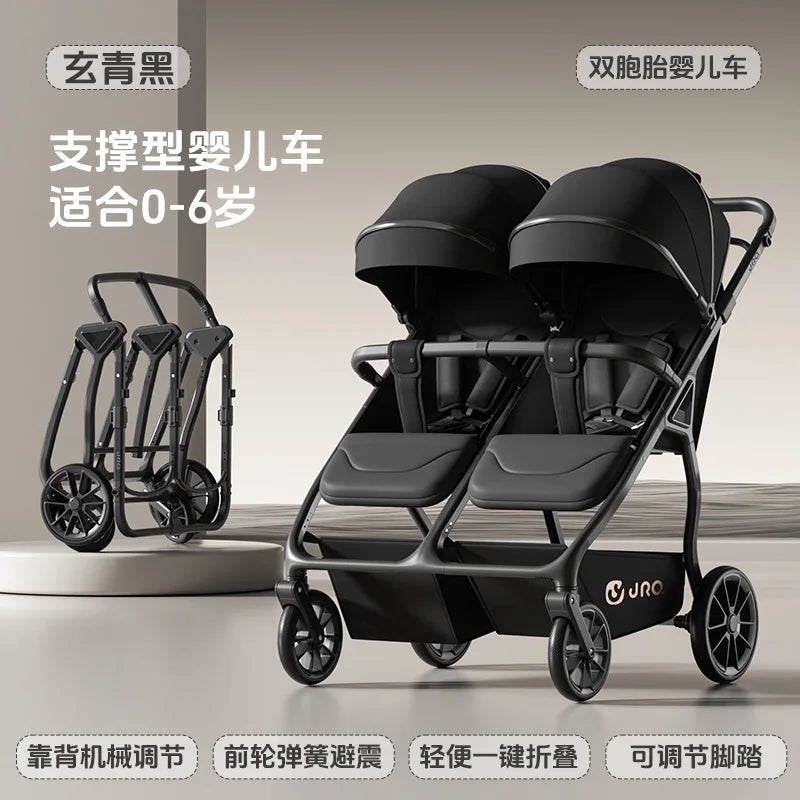 TwinGlide™ 2-in-1 Foldable Twin Baby Stroller – Lie-Flat Comfort, Heavy-Duty