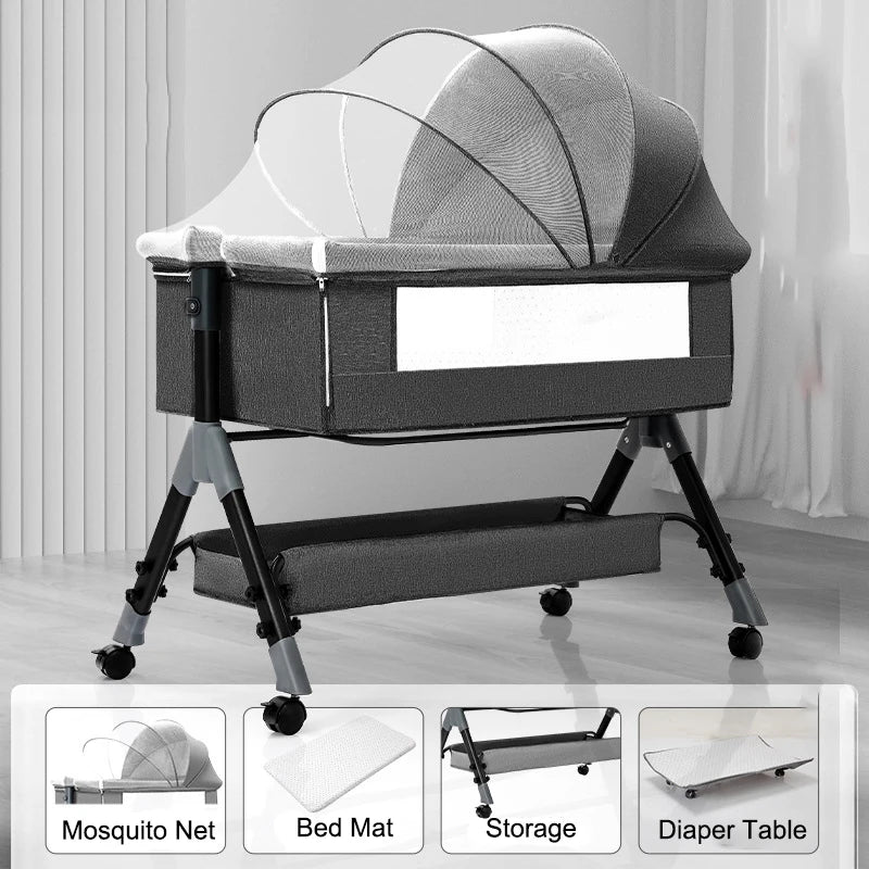 SnugNest™ Foldable Baby Crib Portable Bassinet with Changing Table, Storage & Mosquito Net
