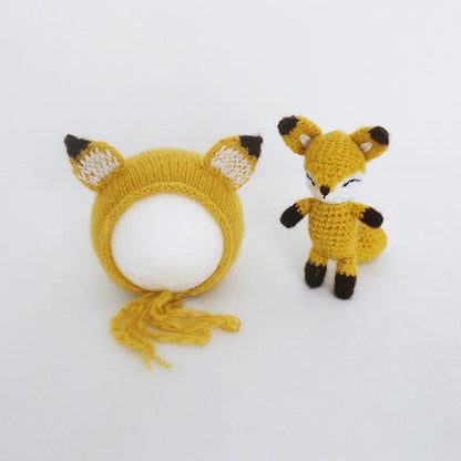 Handmade Newborn Bonnet &amp; Toy Set  Wool Photography Props