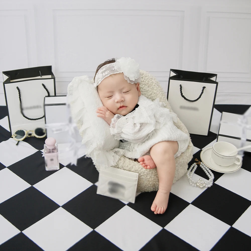 Newborn Photography Props Set – Fashion Photo Outfit with Dress, Headband & Soft Hat for 0–1 Month Baby Girls