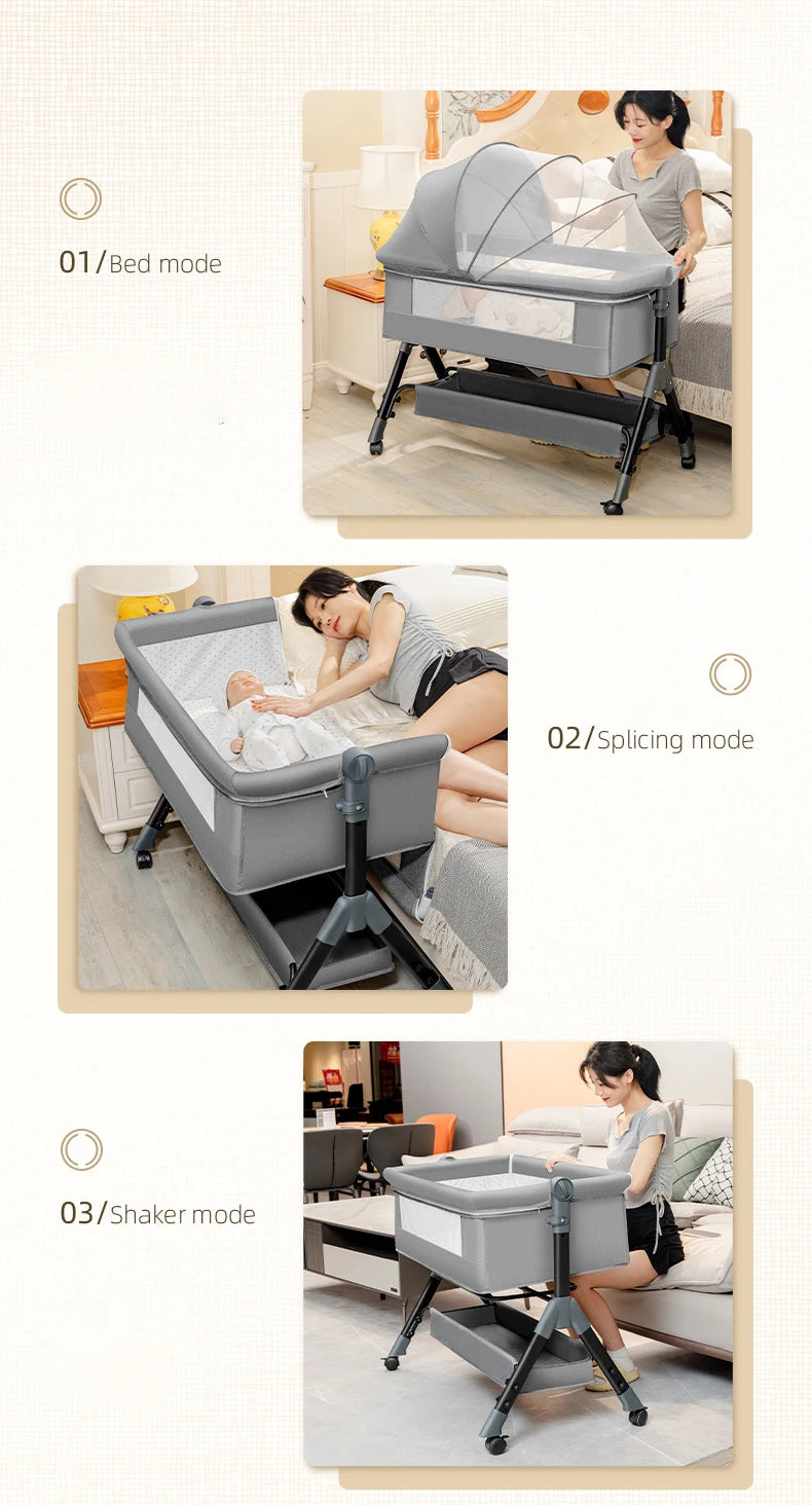 SnugNest™ Foldable Baby Crib Portable Bassinet with Changing Table, Storage & Mosquito Net