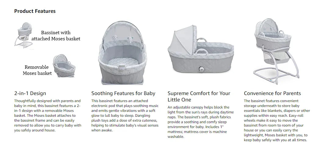 2-in-1 Baby Rocking Bassinet with Music