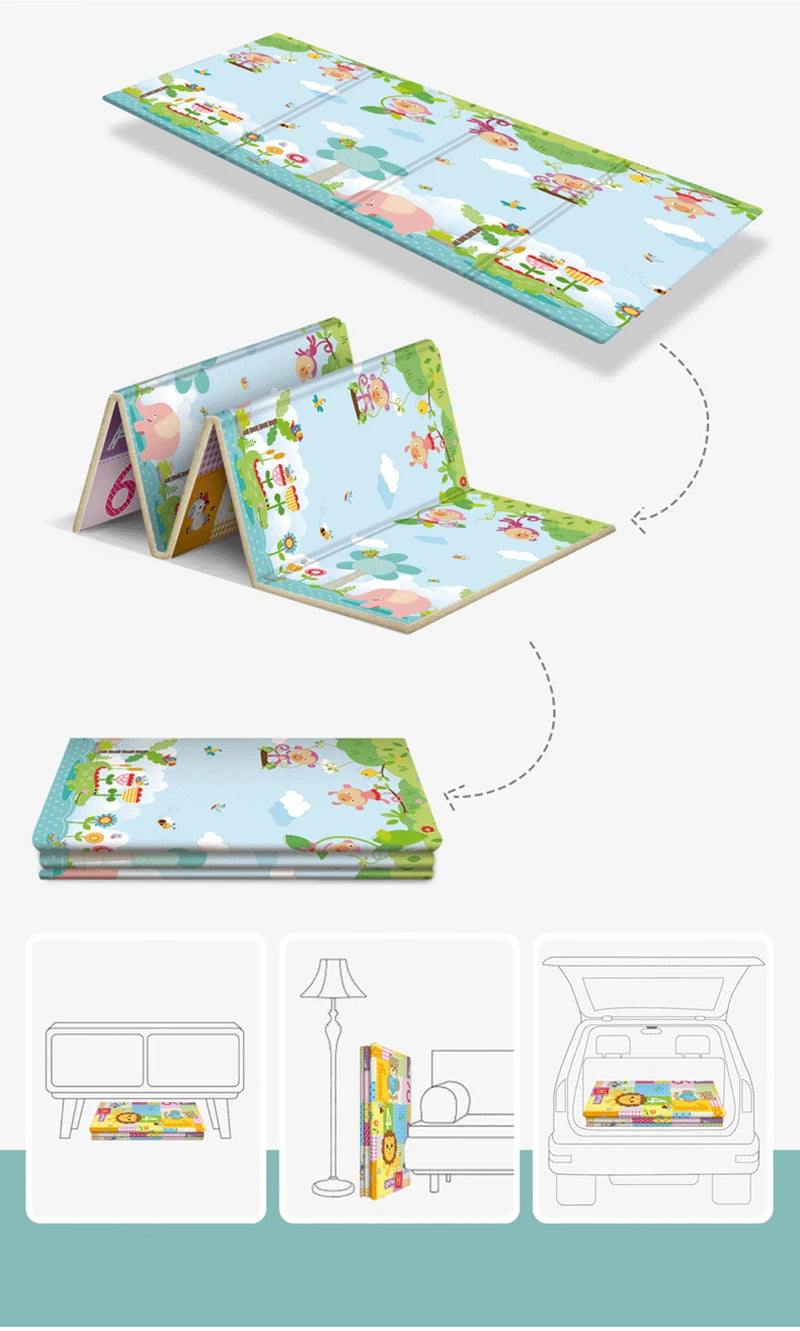 ComfyPlay™ Cartoon Baby Play Mat – Large Foldable EPE Foam Rug, Non-Toxic & Safe