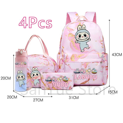 MINISO™ 4-in-1 Anime School Backpack Set – Waterproof Canvas Bag , Lunch Bag, Pen Case & Water Bottle