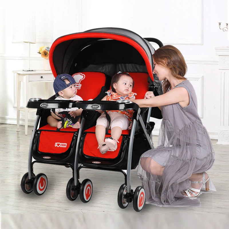 WarmHouse™ TwinGo Lightweight Double Stroller – Foldable Comfort for Twins