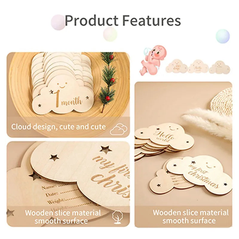 Wooden Baby Milestone Cloud Cards Gift