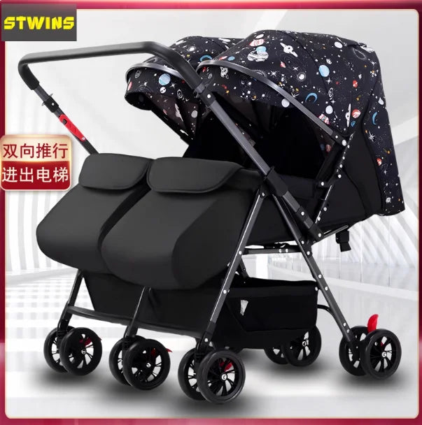 WarmHouse™ TwinFlex Double Stroller – Foldable Comfort for Two Kids