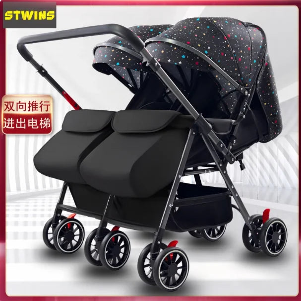 WarmHouse™ TwinFlex Double Stroller – Foldable Comfort for Two Kids