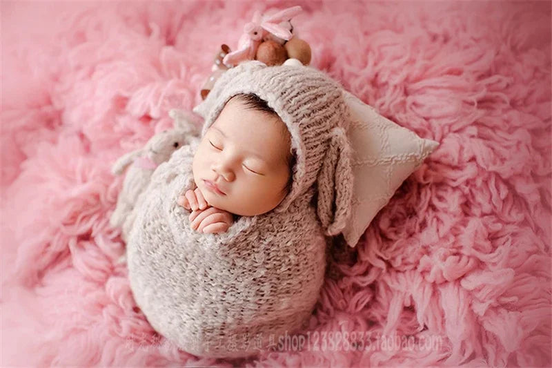 📷 DVOTINST™ Newborn Photography Set – 3PCS Baby Photo Props in Beige (Hat, Wrap & Doll) | Unisex Soft Outfit for 0–1Y