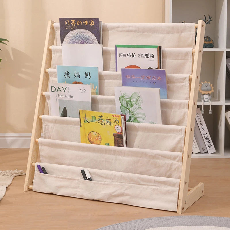 Solid Wood Multi-Layer Kids Bookshelf Storage