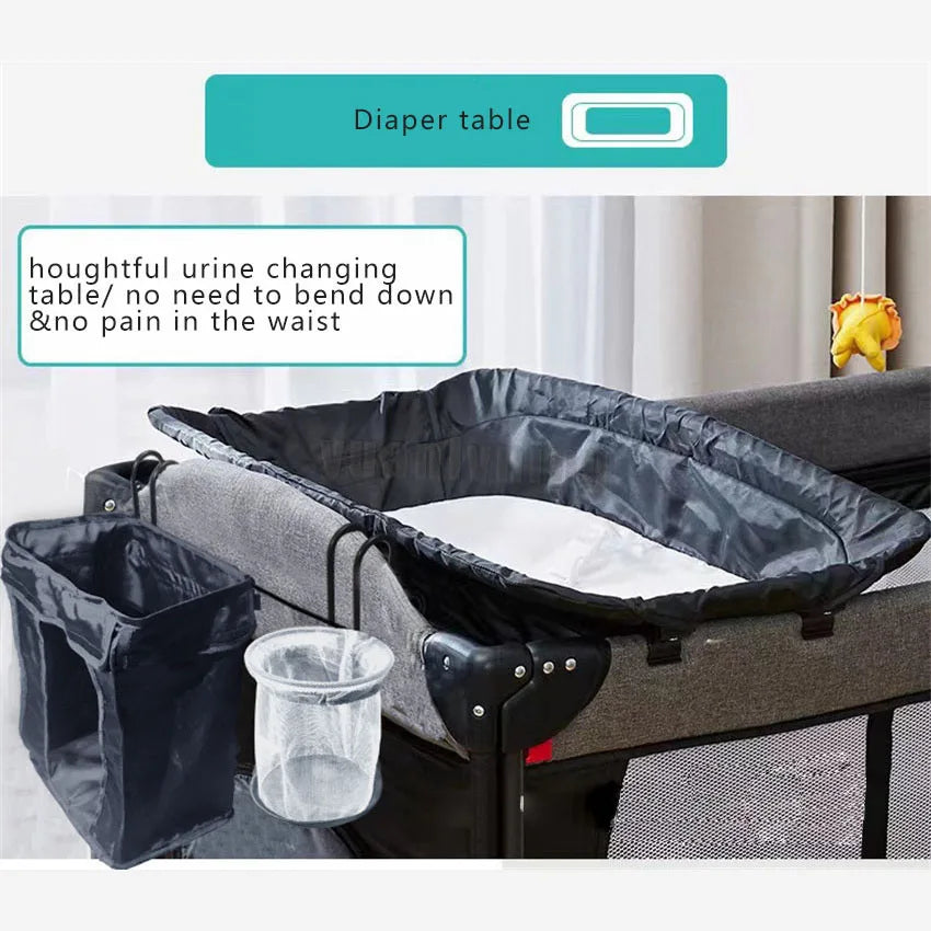 FlexiNest™ 4-in-1 Portable Baby Crib – Foldable Cot, Diaper Table, Rocker & Play Bed