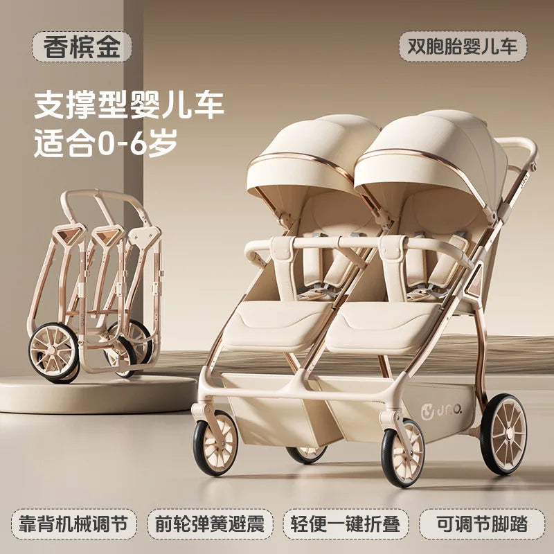 TwinGlide™ 2-in-1 Foldable Twin Baby Stroller – Lie-Flat Comfort, Heavy-Duty