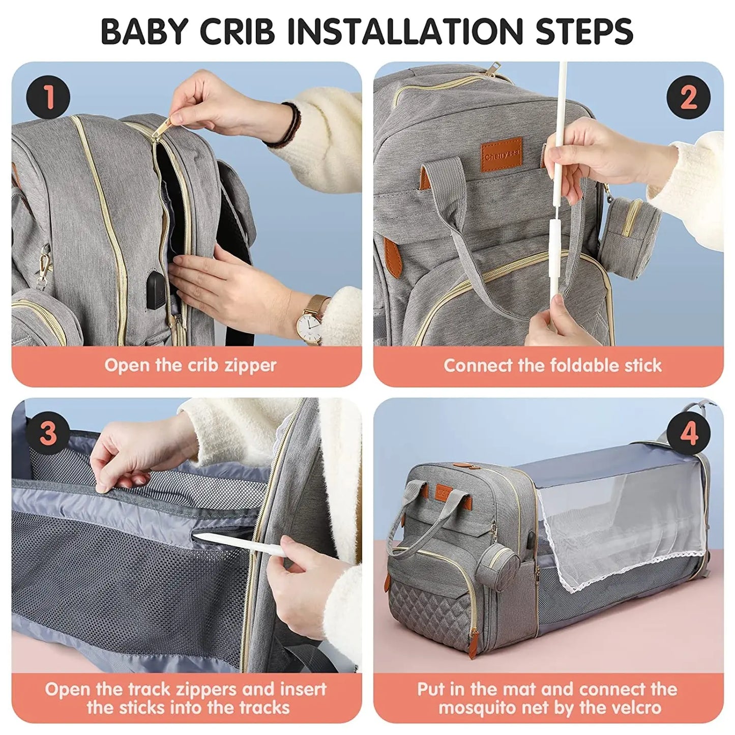 NestGo™ 3-in-1 Diaper Backpack with Foldable Baby Bed