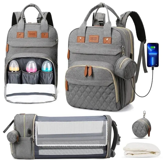 NestGo™ 3-in-1 Diaper Backpack with Foldable Baby Bed