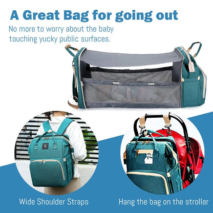 NestGo™ 3-in-1 Diaper Backpack with Foldable Baby Bed