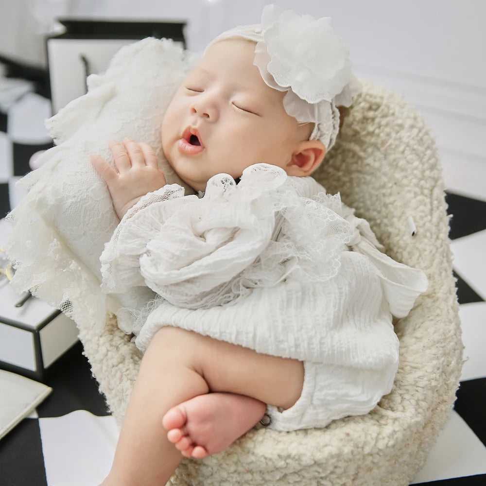 Newborn Photography Props Set – Fashion Photo Outfit with Dress, Headband & Soft Hat for 0–1 Month Baby Girls