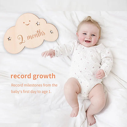 Wooden Baby Milestone Cloud Cards Gift