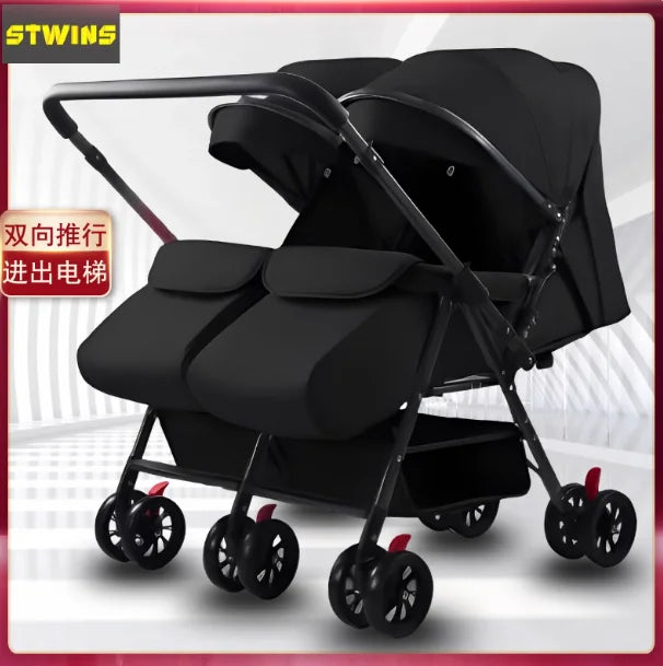 WarmHouse™ TwinFlex Double Stroller – Foldable Comfort for Two Kids