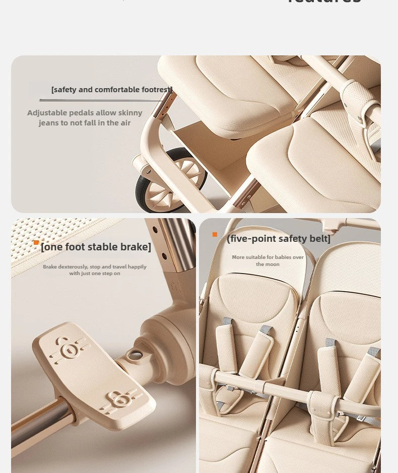 TwinGlide™ 2-in-1 Foldable Twin Baby Stroller – Lie-Flat Comfort, Heavy-Duty