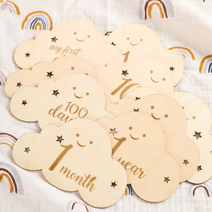 Wooden Baby Milestone Cloud Cards Gift