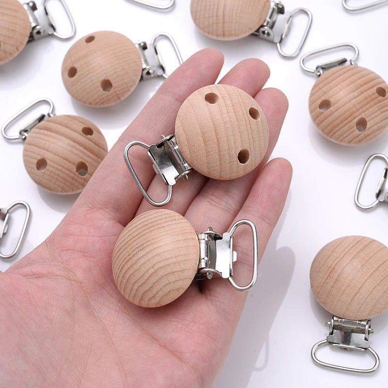 10Pcs Natural Beech Wood Pacifier Clips